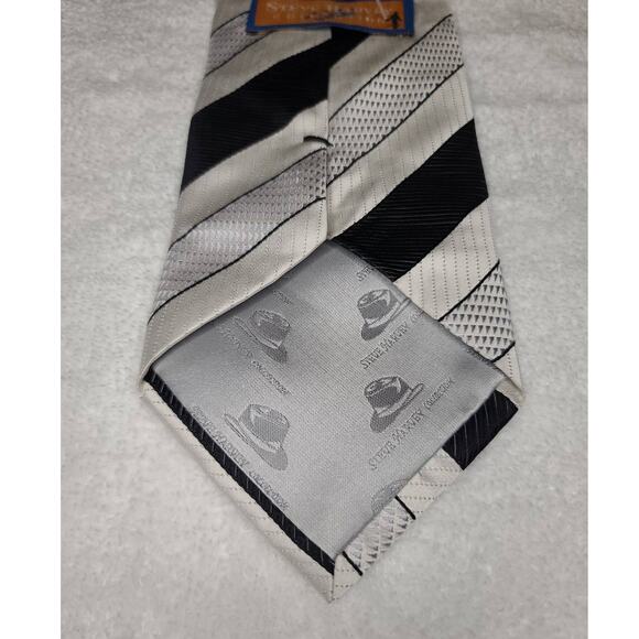 Steve Harvey black white silver striped silk tie - Picture 4 of 5